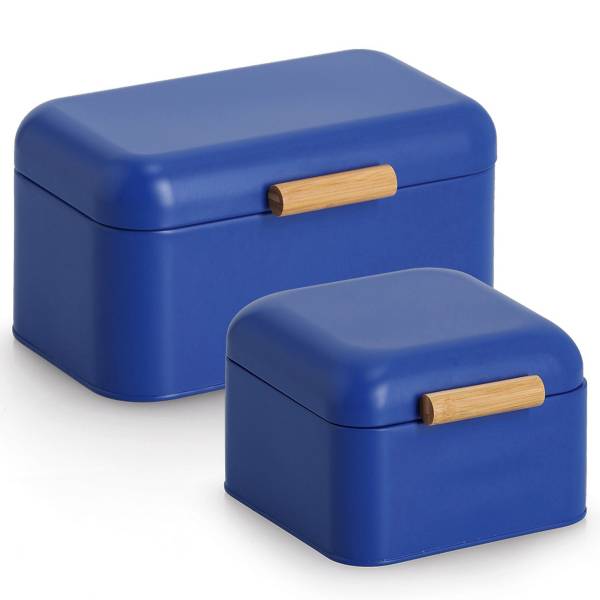 Brotkasten Puins - Stahl / Bambus - Blau - Blau - 21 x 31 cm