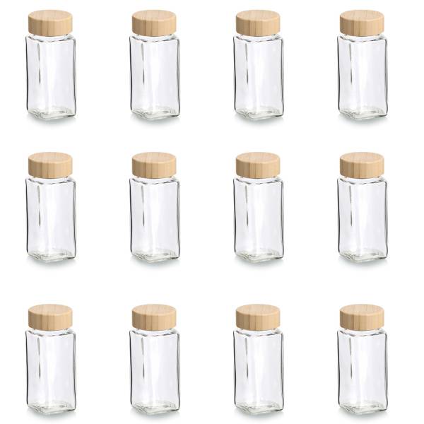 Gewürzglas Bambusdeckel Nayue 12er-Set - Glas / Bambus - Transparent