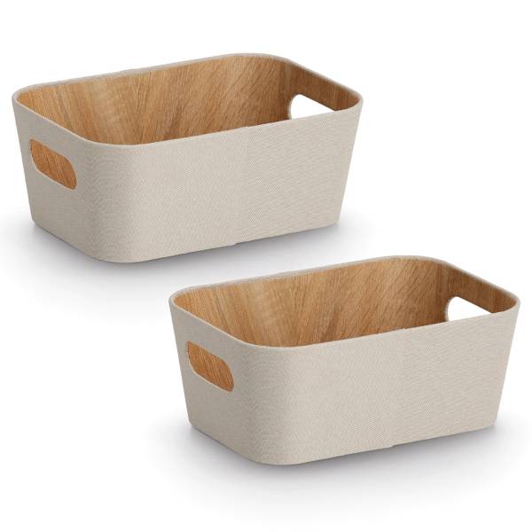 Aufbewahrungsbox Iwade 2er-Set - PaPolypropylene / Polyester - Beige - Beige - 18 x 26 cm