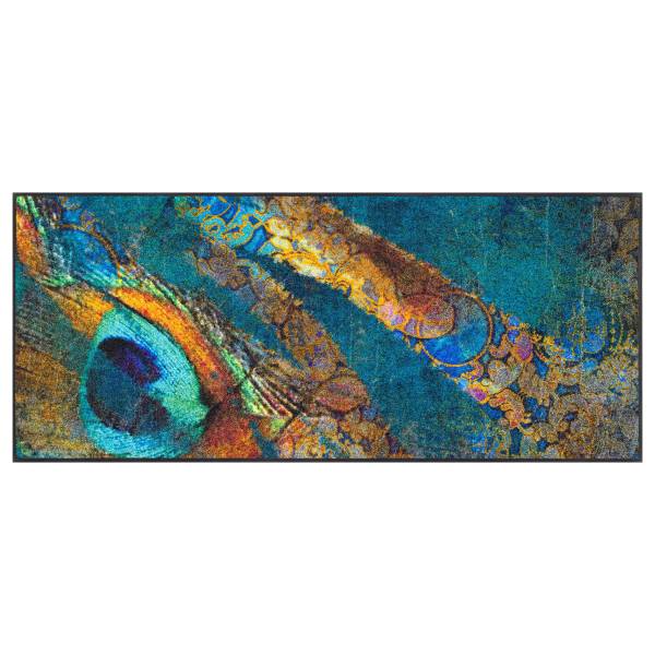 Fuß- & Sauberlaufmatte Exotic Pavo - Polyamid - Blau / Gelb - 60 x 140 cm