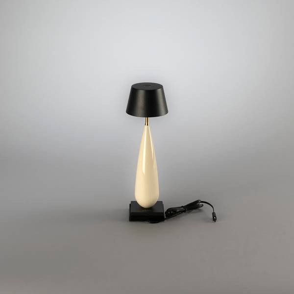 USB-LED-Tischleuchte Frejus - Aluminium - Schwarz / Beige - 1-flammig
