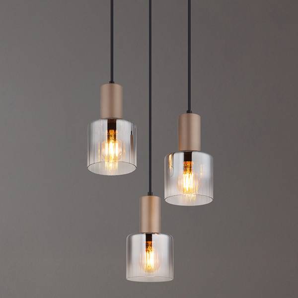 Pendelleuchte Walton rund - Rauchglas / Eisen - 3-flammig