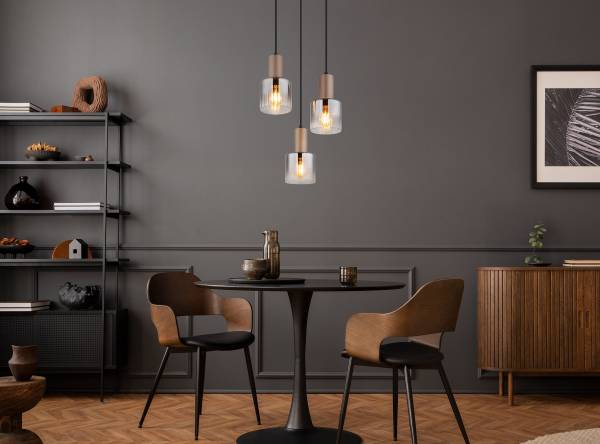 Pendelleuchte Walton rund - Rauchglas / Eisen - 3-flammig