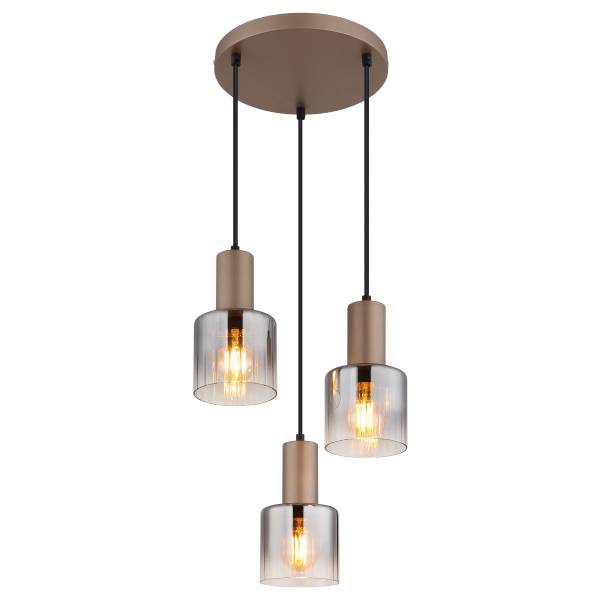 Pendelleuchte Walton rund - Rauchglas / Eisen - 3-flammig