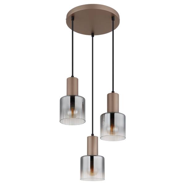 Pendelleuchte Walton rund - Rauchglas / Eisen - 3-flammig