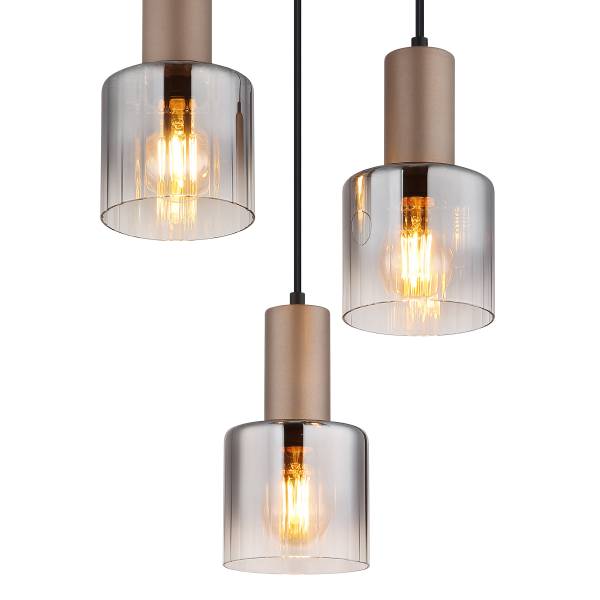 Pendelleuchte Walton rund - Rauchglas / Eisen - 3-flammig