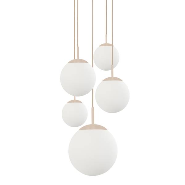 Pendelleuchte Bollique Typ D - Aluminium / Milchglas - 5-flammig - Beige / Gelb