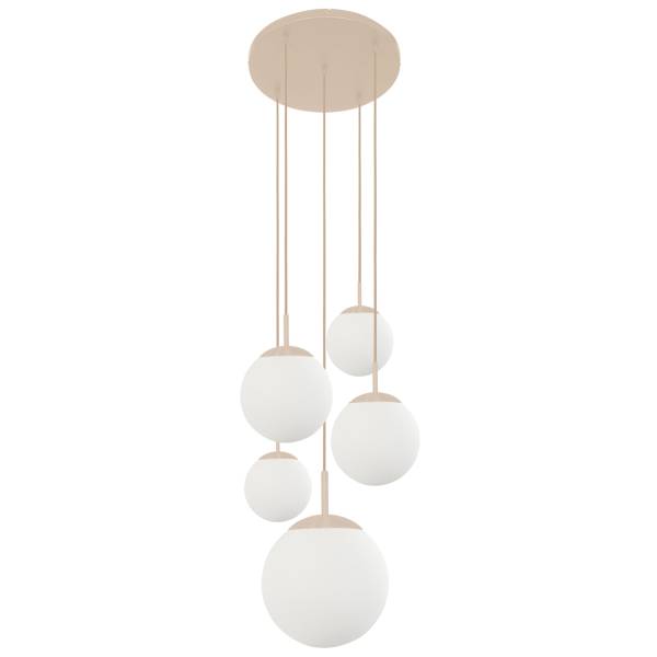 Pendelleuchte Bollique Typ D - Aluminium / Milchglas - 5-flammig - Beige / Gelb