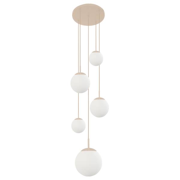 Pendelleuchte Bollique Typ D - Aluminium / Milchglas - 5-flammig - Beige / Gelb