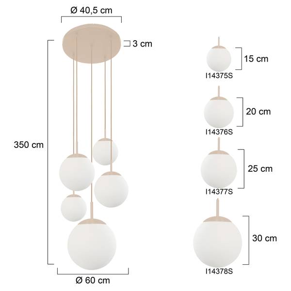Pendelleuchte Bollique Typ D - Aluminium / Milchglas - 5-flammig - Beige / Gelb