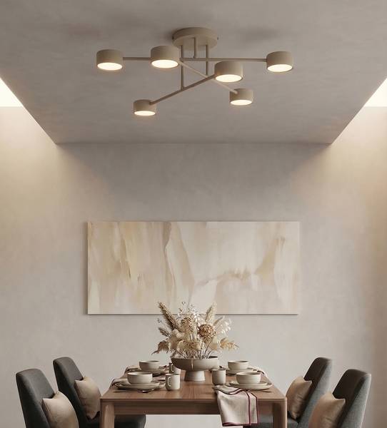 Pendelleuchte Halo - Stahl - 6-flammig - Beige