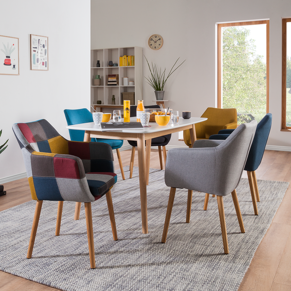 Armlehnenstuhl NICHOLAS - Multicolor - Webstoff - Eiche - 58 x 84 x 58 cm