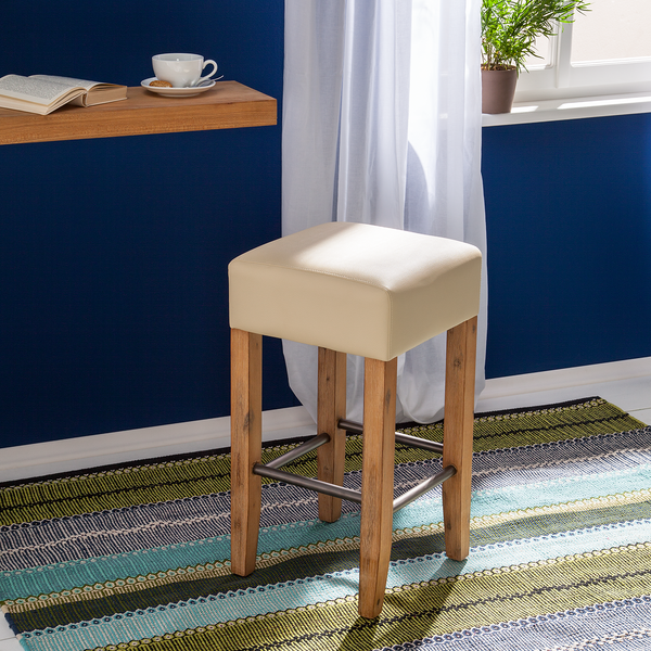 Barhocker Delia - Akazie massiv - Kunstleder Creme/Akazie massiv