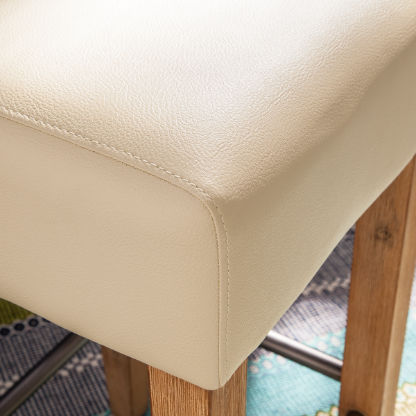 Barhocker Delia - Akazie massiv - Kunstleder Creme/Akazie massiv