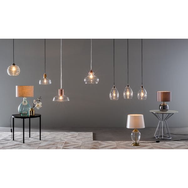 Tischleuchte Loster - Glas / Baumwollstoff - 1-flammig - Grau / Hellgrau