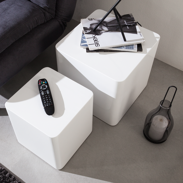 Beistelltisch Square (2er-Set) - Hochglanz Weiß