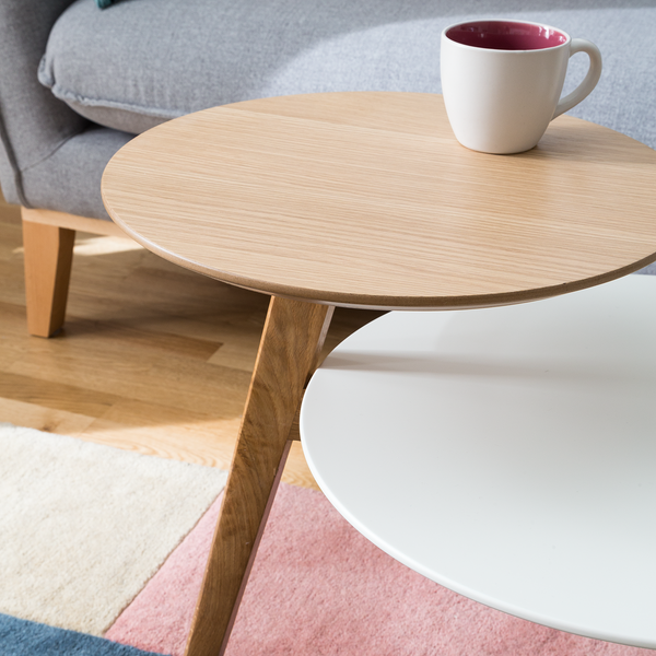 Beistelltisch Wolka - Eiche teilmassiv - Eiche / Weiß