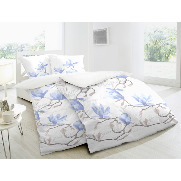 Bettwäsche Gresia - Baumwollstoff - Weiß / Blau - 155 x 220 cm + Kissen 80 x 80 cm