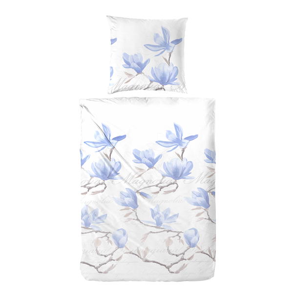 Bettwäsche Gresia - Baumwollstoff - Weiß / Blau - 155 x 220 cm + Kissen 80 x 80 cm
