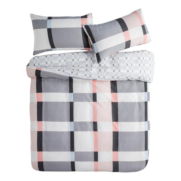 Bettwäsche Kapa - Baumwollstoff - Grau / Rosa - 155 x 220 cm + Kissen 80 x 80 cm