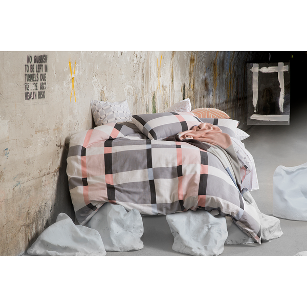 Bettwäsche Kapa - Baumwollstoff - Grau / Rosa - 155 x 220 cm + Kissen 80 x 80 cm