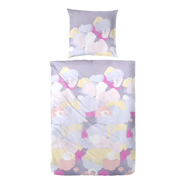 Mako-Satin-Bettwäsche Lazu - Baumwollstoff - Grau / Pink - 135 x 200 cm + Kissen 80 x 80 cm