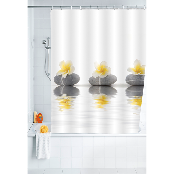 Duschvorhang Stones Flower - Kunstfaser - Creme / Grau