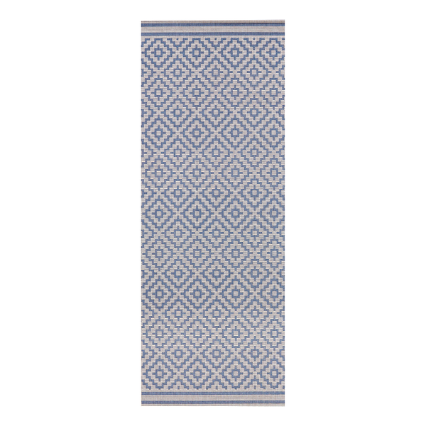 In-/Outdoor-Läufer Raute - Kunstfaser - Blau / Beige - 80 x 200 cm