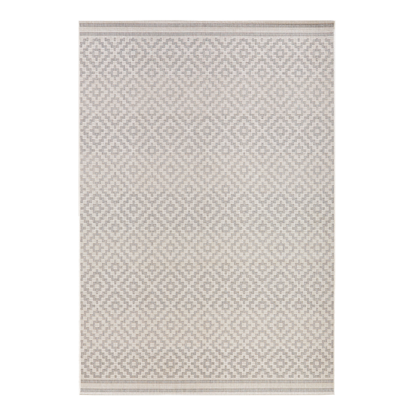 In-/Outdoor-Teppich Raute - Kunstfaser - Grau / Weiß - 80 x 150 cm