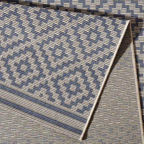 In-/Outdoor-Läufer Raute - Kunstfaser - Blau / Beige - 80 x 200 cm