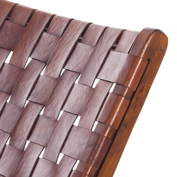 Stuhl BOURBOURG - Echtleder / Teak massiv - Braun / Teak