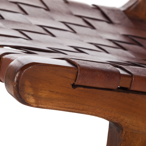 Stuhl BOURBOURG - Echtleder / Teak massiv - Braun / Teak