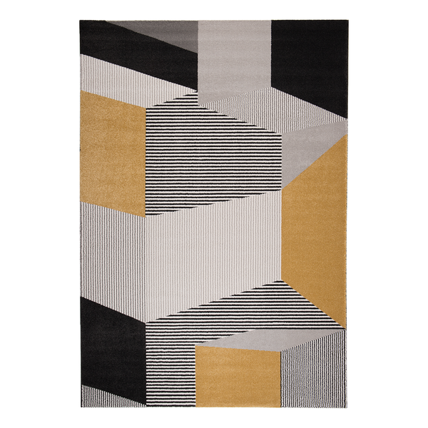 Kurzflorteppich Salzgitter - Kunstfaser - Schwarz / Safran - Grau / Gelb - 160 x 230 cm
