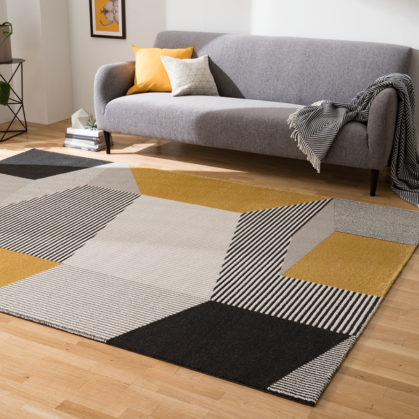 Kurzflorteppich Salzgitter - Kunstfaser - Schwarz / Safran - Grau / Gelb - 160 x 230 cm