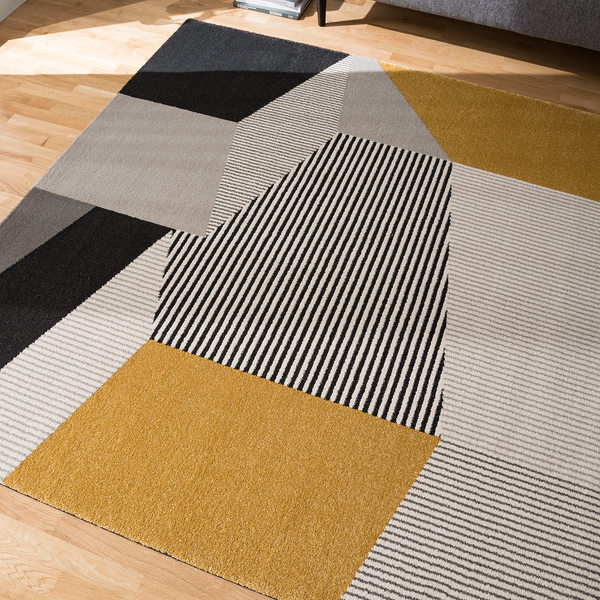 Kurzflorteppich Salzgitter - Kunstfaser - Schwarz / Safran - Grau / Gelb - 160 x 230 cm