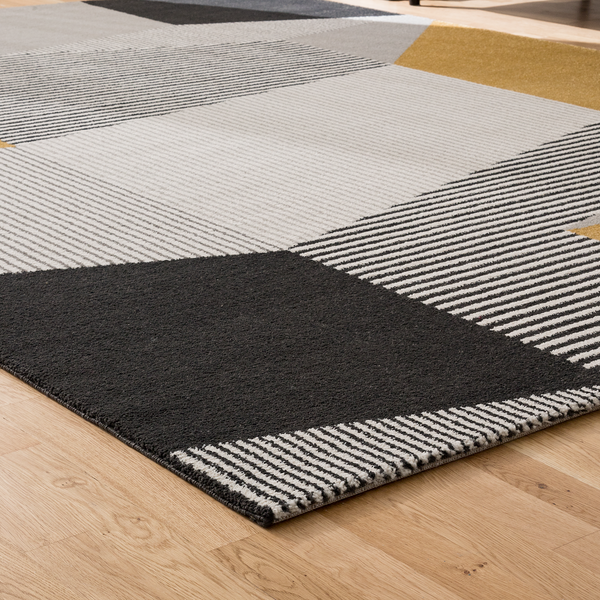 Kurzflorteppich Salzgitter - Kunstfaser - Schwarz / Safran - Grau / Gelb - 160 x 230 cm