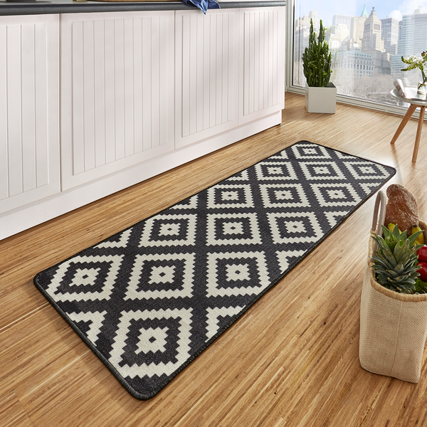 Läufer Raute - Kunstfaser - Schwarz