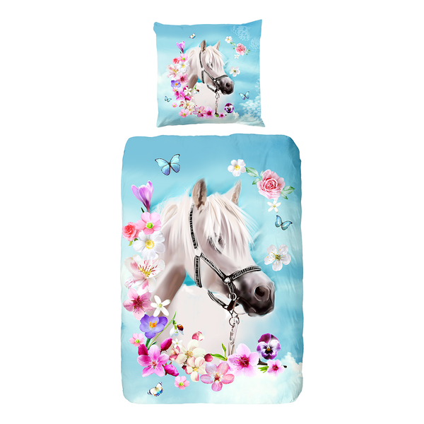 Jersey-Bettwäsche My beauty - Baumwollstoff - Hellblau / Mehrfarbig - 140 x 200/220 cm + Kissen 70 x 60 cm