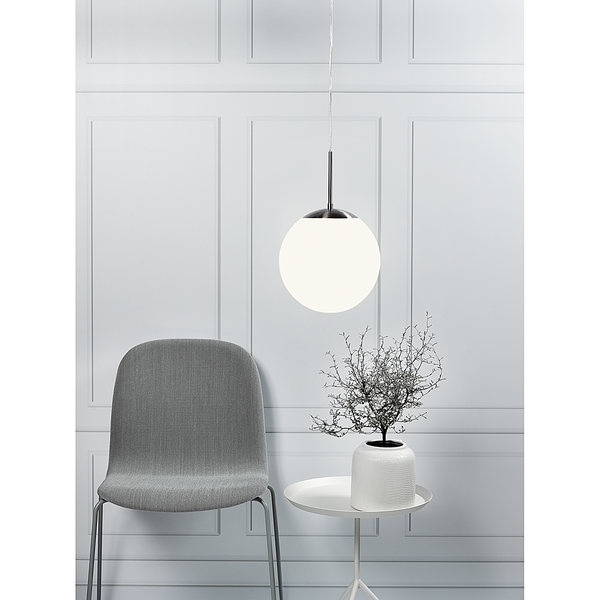 Pendelleuchte Cafe - Metall/Glas - Silber/OpalWeiß - Durchmesser Lampenschirm: 25 cm