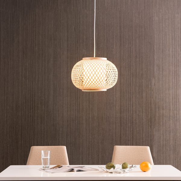 Pendelleuchte Himo II - Bambus / Webstoff - 1-flammig