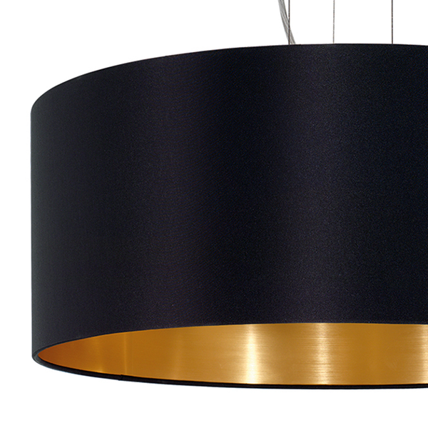 Pendelleuchte Maserlo II - Webstoff / Stahl - 3-flammig - Schwarz / Gold