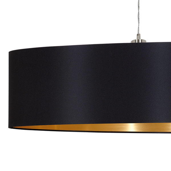 Pendelleuchte Maserlo III - Webstoff / Stahl - 2-flammig - Schwarz / Gold - Breite: 100 cm