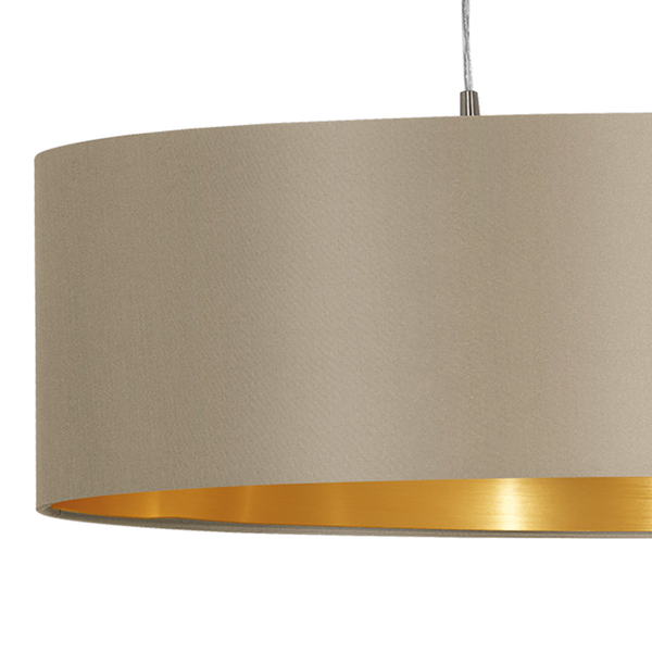Pendelleuchte Maserlo III - Webstoff / Stahl - 2-flammig - Taupe / Gold - Breite: 78 cm