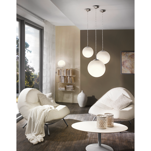 Pendelleuchte Rondo Opal - Opalglas / Stahl - 1-flammig - Durchmesser: 20 cm