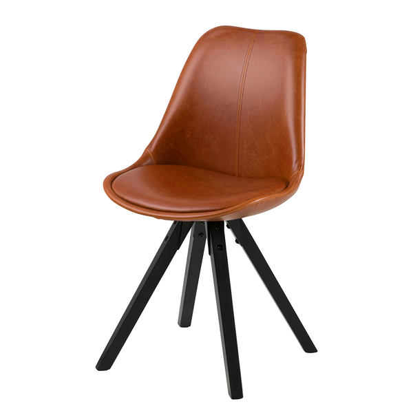 Polsterstuhl ALEDAS Kunstleder - Kunstleder / Gummibaum massiv - Cognac / Schwarz - 2er Set