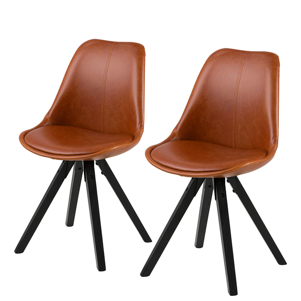 Polsterstuhl ALEDAS Kunstleder - Kunstleder / Gummibaum massiv - Cognac / Schwarz - 2er Set