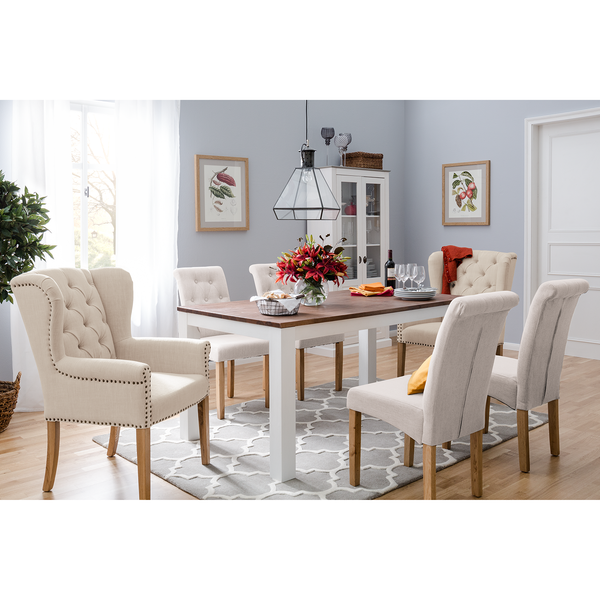 Polsterstuhl Jeanne (2er-Set) - Webstoff /  Eiche massiv - Creme