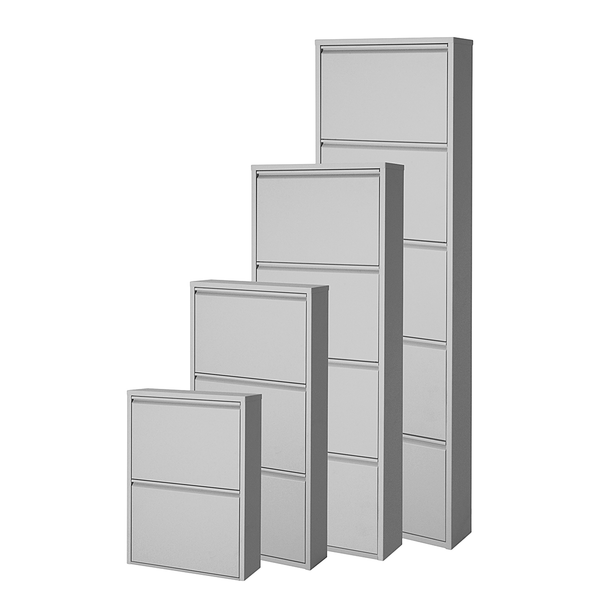 Schuhkipper Cabinet - Metall Aluminiumfarben - 3 Klappen - Höhe: 103 cm