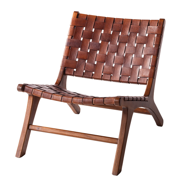 Stuhl BOURBOURG - Echtleder / Teak massiv - Braun / Teak