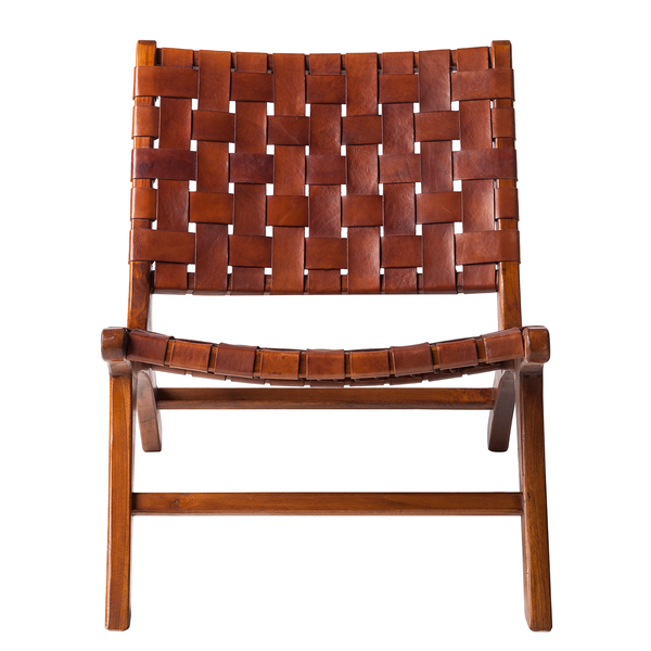 Stuhl BOURBOURG - Echtleder / Teak massiv - Braun / Teak
